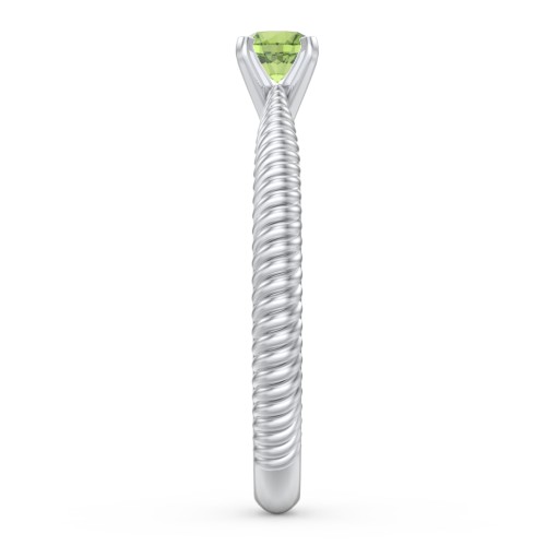 1/4 ct. Round Gemstone Engagement Ring with Twisted Rope Band – Sterling Silver with Peridot