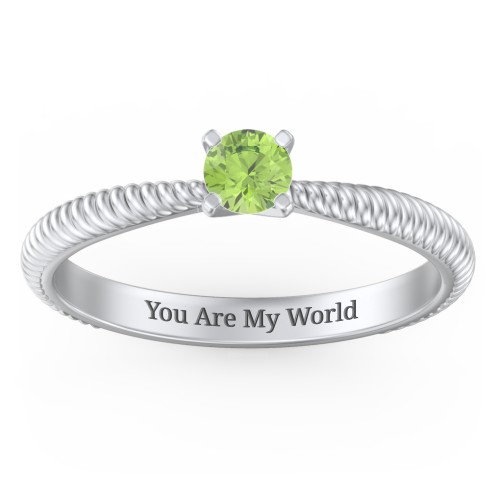 1/4 ct. Round Gemstone Engagement Ring with Twisted Rope Band – Sterling Silver with Peridot