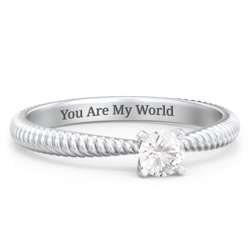 1/4 ct. Round Gemstone Engagement Ring with Twisted Rope Band – Sterling Silver with Cubic Zirconia