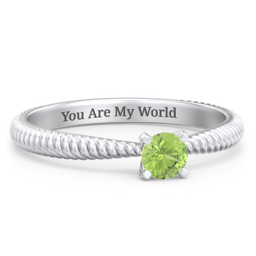 1/4 ct. Round Gemstone Engagement Ring with Twisted Rope Band – Sterling Silver with Peridot