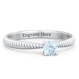 1/4 ct. Round Gemstone Engagement Ring with Twisted Rope Band in 925 Sterling Silver with Aquamarine