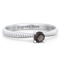 1/4 ct. Round Gemstone Engagement Ring with Twisted Rope Band in 925 Sterling Silver with Smokey Quartz