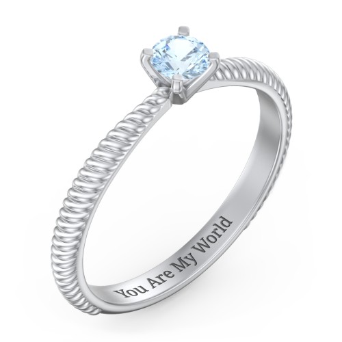 1/4 ct. Round Gemstone Engagement Ring with Twisted Rope Band – Sterling Silver with Aquamarine