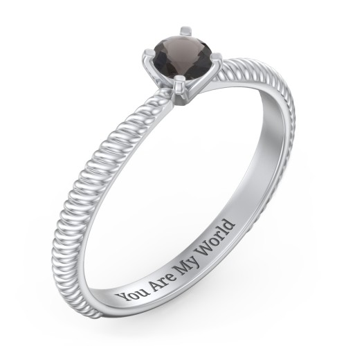 1/4 ct. Round Gemstone Engagement Ring with Twisted Rope Band – Sterling Silver with Smokey Quartz