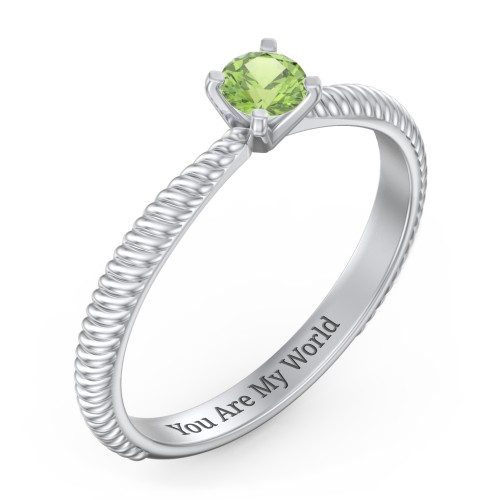 1/4 ct. Round Gemstone Engagement Ring with Twisted Rope Band – Sterling Silver with Peridot
