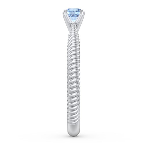 1/4 ct. Round Gemstone Engagement Ring with Twisted Rope Band – Sterling Silver with Blue Topaz