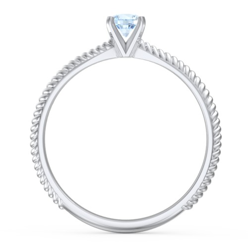 1/4 ct. Round Gemstone Engagement Ring with Twisted Rope Band – Sterling Silver with Aquamarine