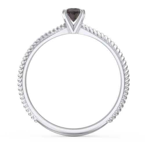 1/4 ct. Round Gemstone Engagement Ring with Twisted Rope Band – Sterling Silver with Smokey Quartz