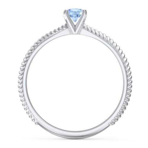 1/4 ct. Round Gemstone Engagement Ring with Twisted Rope Band – Sterling Silver with Blue Topaz