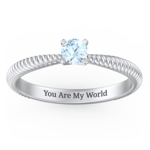 1/4 ct. Round Gemstone Engagement Ring with Twisted Rope Band – Sterling Silver with Aquamarine