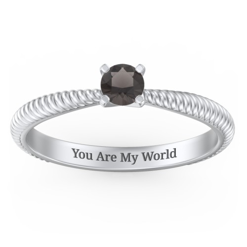 1/4 ct. Round Gemstone Engagement Ring with Twisted Rope Band – Sterling Silver with Smokey Quartz