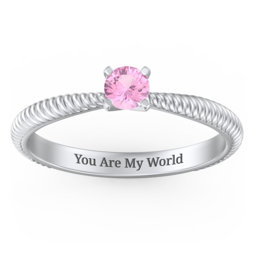 1/4 ct. Round Gemstone Engagement Ring with Twisted Rope Band – Sterling Silver with Pink Tourmaline