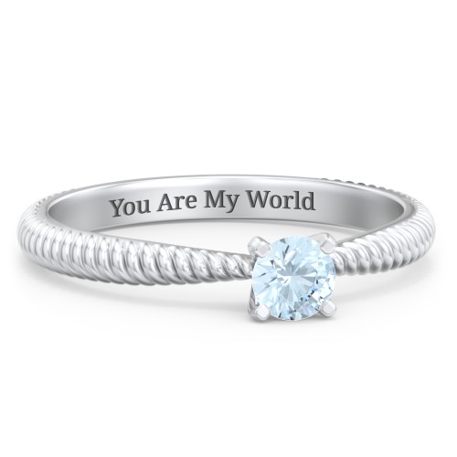 1/4 ct. Round Gemstone Engagement Ring with Twisted Rope Band – Sterling Silver with Aquamarine