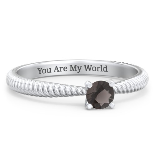 1/4 ct. Round Gemstone Engagement Ring with Twisted Rope Band – Sterling Silver with Smokey Quartz