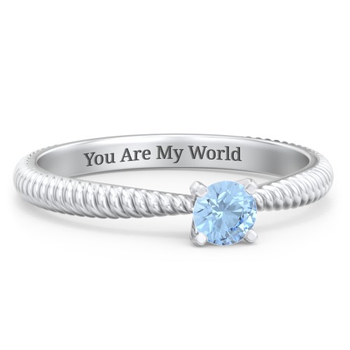 1/4 ct. Round Gemstone Engagement Ring with Twisted Rope Band – Sterling Silver with Blue Topaz