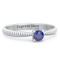 1/4 ct. Round Gemstone Peek-A-Boo Engagement Ring with Twisted Rope Band in 925 Sterling Silver with Blue Sapphire