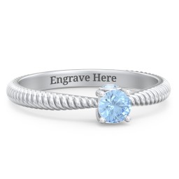 1/4 ct. Round Gemstone Peek-A-Boo Engagement Ring with Twisted Rope Band in 925 Sterling Silver with Blue Topaz