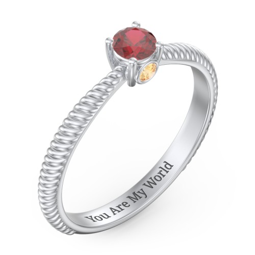 1/4 ct. Round Gemstone Peek-A-Boo Engagement Ring with Twisted Rope Band – Sterling Silver with Garnet and Citrine