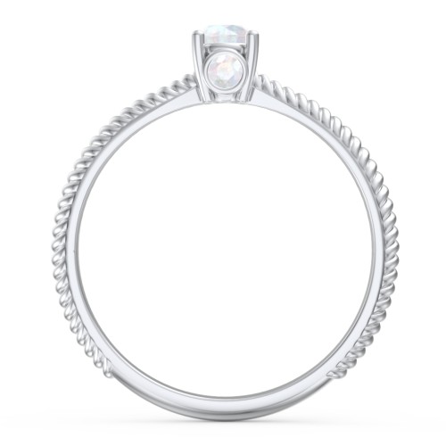 1/4 ct. Round Gemstone Peek-A-Boo Engagement Ring with Twisted Rope Band – Sterling Silver with Opal
