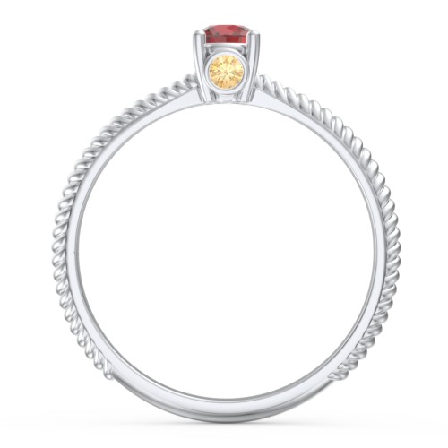 1/4 ct. Round Gemstone Peek-A-Boo Engagement Ring with Twisted Rope Band – Sterling Silver with Garnet and Citrine