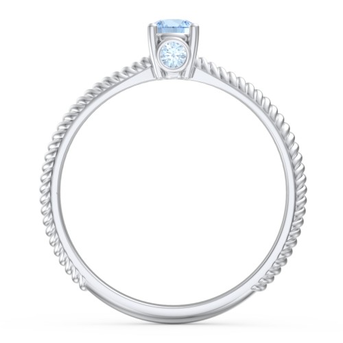 1/4 ct. Round Gemstone Peek-A-Boo Engagement Ring with Twisted Rope Band – Sterling Silver with Blue Topaz