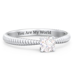 1/3 ct. Round Gemstone Engagement Ring with Twisted Rope Band – Sterling Silver with White Premium Zirconia