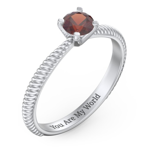 1/2 ct. Round Gemstone Engagement Ring with Twisted Rope Band – Sterling Silver with Garnet