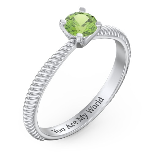 1/2 ct. Round Gemstone Engagement Ring with Twisted Rope Band – Sterling Silver with Peridot