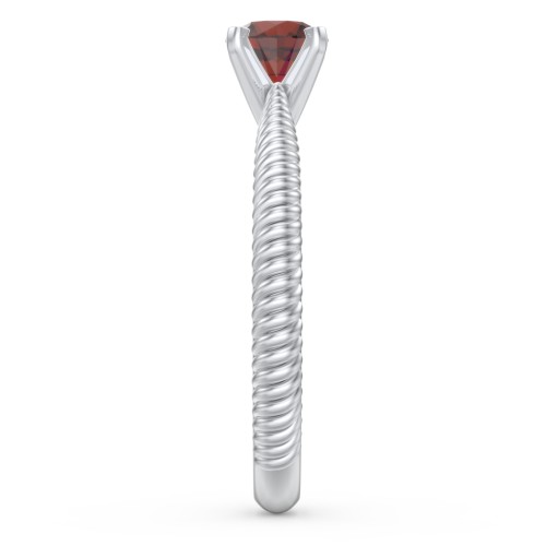 1/2 ct. Round Gemstone Engagement Ring with Twisted Rope Band – Sterling Silver with Garnet
