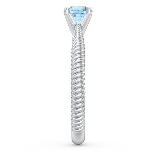1/2 ct. Round Gemstone Engagement Ring with Twisted Rope Band – Sterling Silver with Blue Topaz