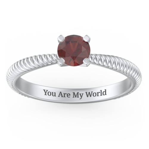 1/2 ct. Round Gemstone Engagement Ring with Twisted Rope Band – Sterling Silver with Garnet