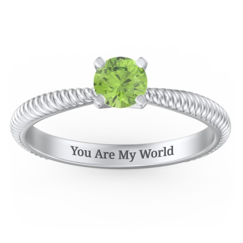 1/2 ct. Round Gemstone Engagement Ring with Twisted Rope Band – Sterling Silver with Peridot