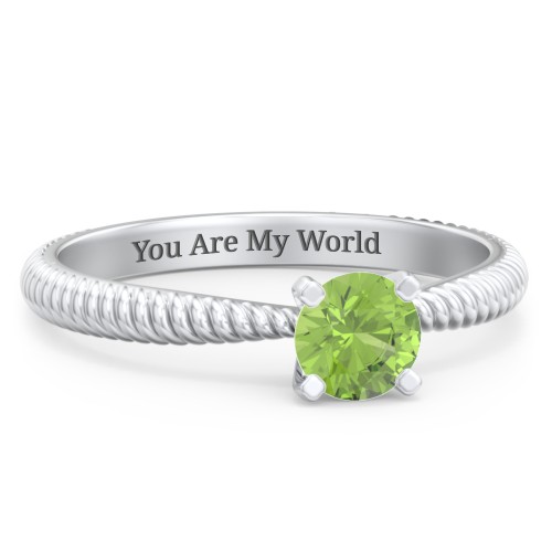 1/2 ct. Round Gemstone Engagement Ring with Twisted Rope Band – Sterling Silver with Peridot