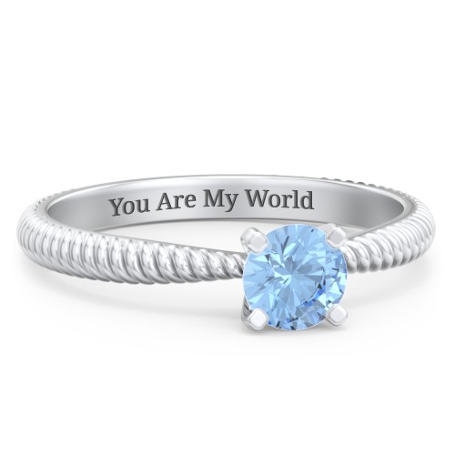 1/2 ct. Round Gemstone Engagement Ring with Twisted Rope Band – Sterling Silver with Blue Topaz
