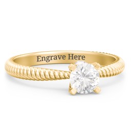 1/2 ct. Round Gemstone Peek-A-Boo Engagement Ring with Twisted Rope Band in 9K Solid Yellow Gold with Cubic Zirconia