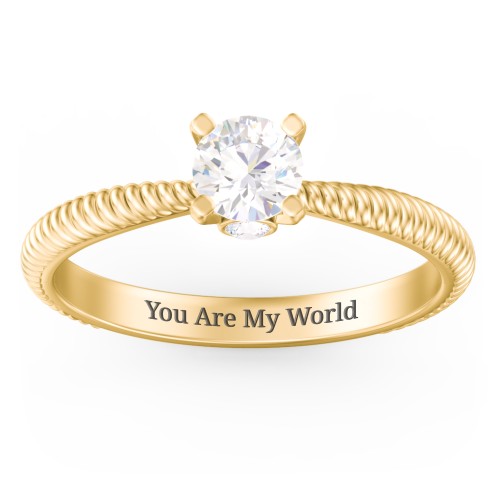 1/2 ct. Round Gemstone Peek-A-Boo Engagement Ring with Twisted Rope Band – 9kt Yellow Gold with Cubic Zirconia