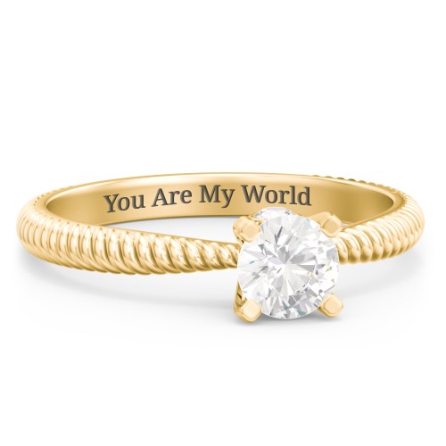 1/2 ct. Round Gemstone Peek-A-Boo Engagement Ring with Twisted Rope Band – 9kt Yellow Gold with Cubic Zirconia