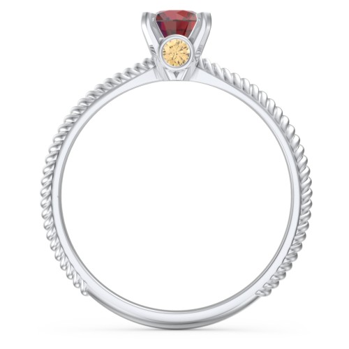 1/2 ct. Round Gemstone Peek-A-Boo Engagement Ring with Twisted Rope Band – Sterling Silver with Garnet and Citrine