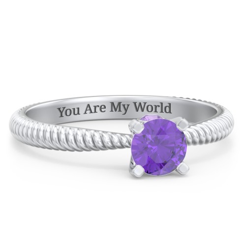 1/2 ct. Round Gemstone Peek-A-Boo Engagement Ring with Twisted Rope Band – Sterling Silver with Amethyst