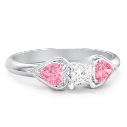 1/4 ct. Princess Gemstone Engagement Ring with Heart Stones