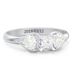 1/4 ct. Princess Gemstone Engagement Ring with Heart Stones – Sterling Silver with White Premium Zirconia and Cubic Zirconia