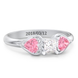 1/4 ct. Princess Gemstone Engagement Ring with Heart Stones in 925 Sterling Silver with White Premium Zirconia and Pink Tourmaline