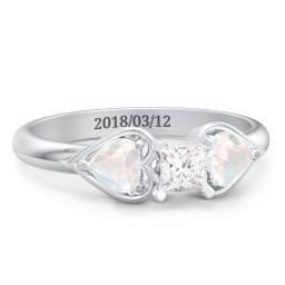 1/4 ct. Princess Gemstone Engagement Ring with Heart Stones in 925 Sterling Silver with White Premium Zirconia and Opal