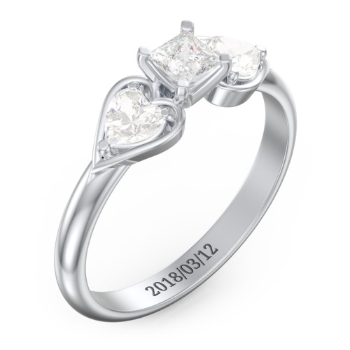 1/4 ct. Princess Gemstone Engagement Ring with Heart Stones – Sterling Silver with White Premium Zirconia and Cubic Zirconia