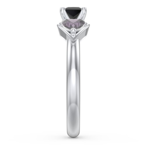 1/4 ct. Princess Gemstone Engagement Ring with Heart Stones – Sterling Silver with Black Premium Zirconia and Alexandrite