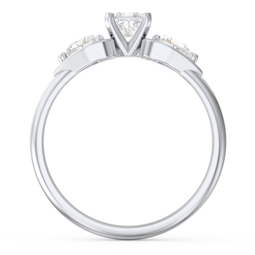 1/4 ct. Princess Gemstone Engagement Ring with Heart Stones – Sterling Silver with White Premium Zirconia and Cubic Zirconia