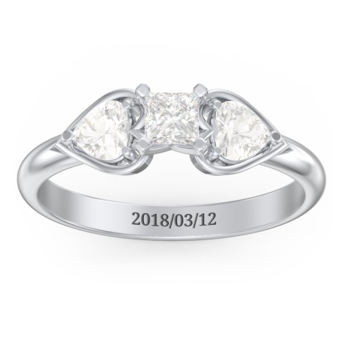 1/4 ct. Princess Gemstone Engagement Ring with Heart Stones – Sterling Silver with White Premium Zirconia and Cubic Zirconia