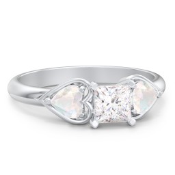 1/2 ct. Princess Gemstone Engagement Ring with Heart Stones