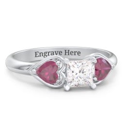 1/2 ct. Princess Gemstone Engagement Ring with Heart Stones