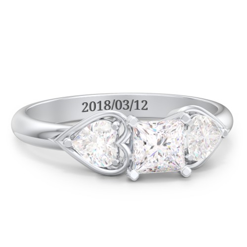 1/2 ct. Princess Gemstone Engagement Ring with Heart Stones